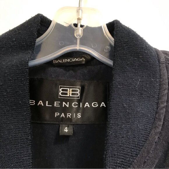 Balenciaga Bomber Navy Jacket Logo Zipper Pocket Lined Vintage Minimalist Coat M - Picture 6 of 16